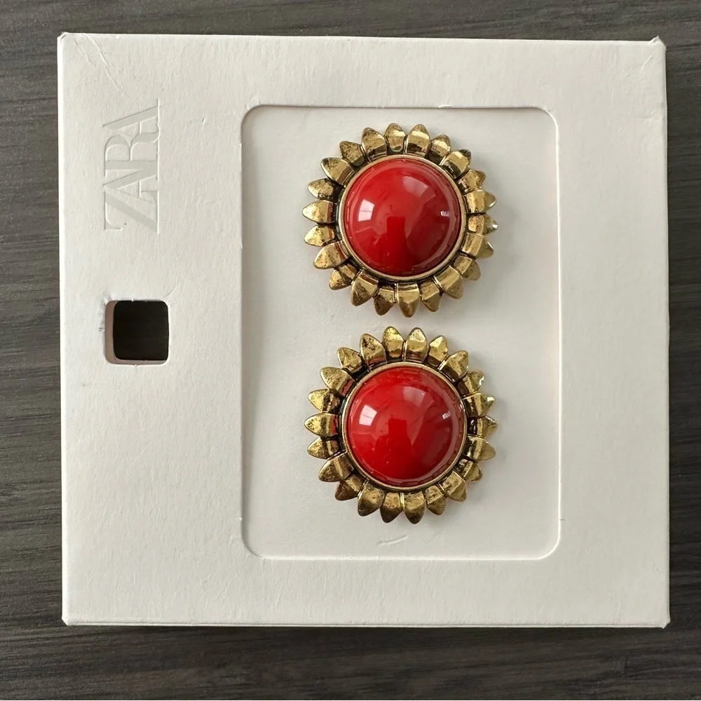 Zara Radiant Gold and Red Earrings